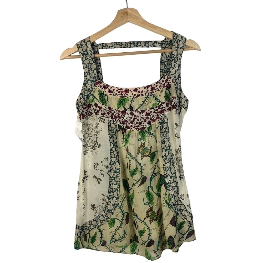 Boutique Green Floral Y2K Open Back Tank Top S